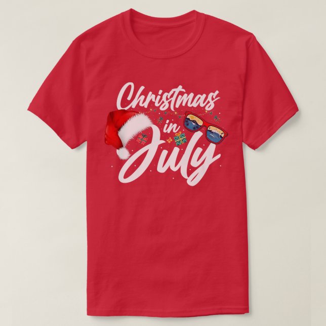 Christmas in July Santa Hat Sunglasses Summer Gift T-Shirt (Design Front)