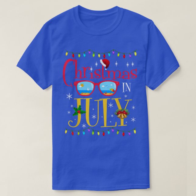 Christmas in July Santa Hat Sunglasses Summer Gift T-Shirt (Design Front)
