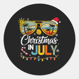 Christmas in July Santa Hat Sunglasses Summer Vaca Classic Round Sticker
