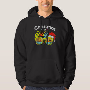 Christmas In July Santa Hat Sunglasses Summer Vaca Hoodie