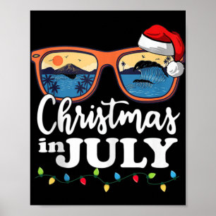 Christmas In July Santa Hat Sunglasses Summer Vaca Poster