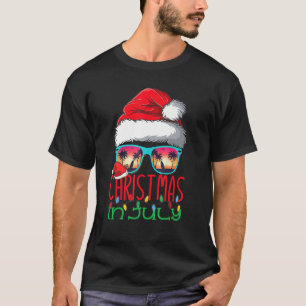 Christmas In July Santa Hat Sunglasses Summer Vaca T-Shirt