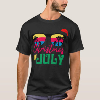 Christmas in July Santa Hat Sunglasses Summer Vaca T-Shirt