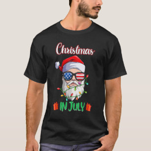 Christmas In July Santa Hat Sunglasses Usa Flag Su T-Shirt