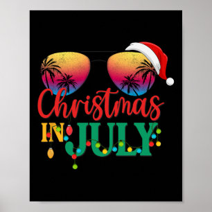 Christmas In July Santa Hat Sungles Beach Sunset S Poster