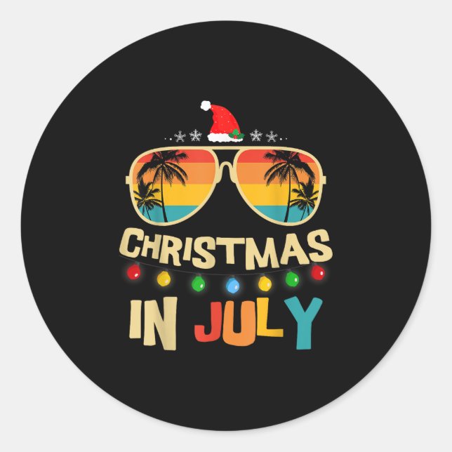 Christmas In July Santa Hat Sungles Summer Vacatio Classic Round Sticker (Front)