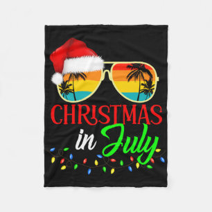 Christmas In July Santa Hat Sungles Summer Vacatio Fleece Blanket