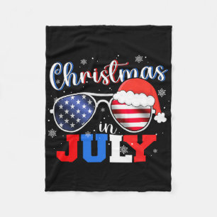 Christmas In July Santa Hat Sungles Usa Flag 4th O Fleece Blanket