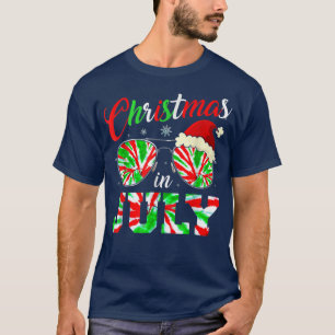 Christmas In July Santa Hat Tie Dye Sunglasses Sum T-Shirt