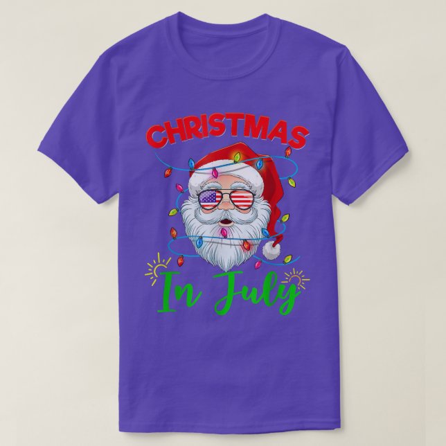 Christmas in July Santa Hat USA Flag Sunglasses Su T-Shirt (Design Front)