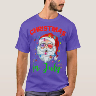 Christmas in July Santa Hat USA Flag Sunglasses Su T-Shirt