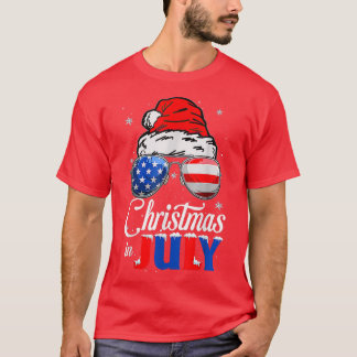Christmas in July Santa Hat USA Flag Sunglasses Su T-Shirt