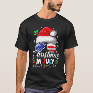 Christmas In July Santa Hat Usa Flag Sunglasses Su T-Shirt
