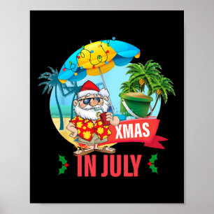 Christmas In July Santa Hat Xmas Poster