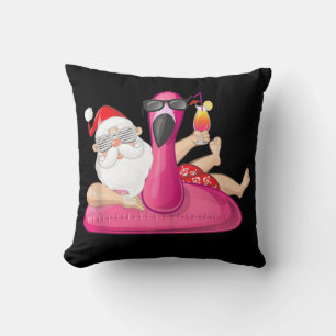 Christmas in July Santa Hawaii Flamingo Summer Vac Cushion