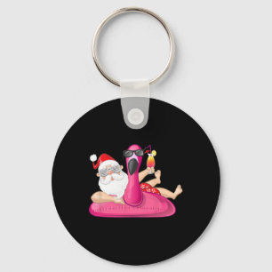 Christmas In July Santa Hawaii Flamingo Summer Vac Key Ring