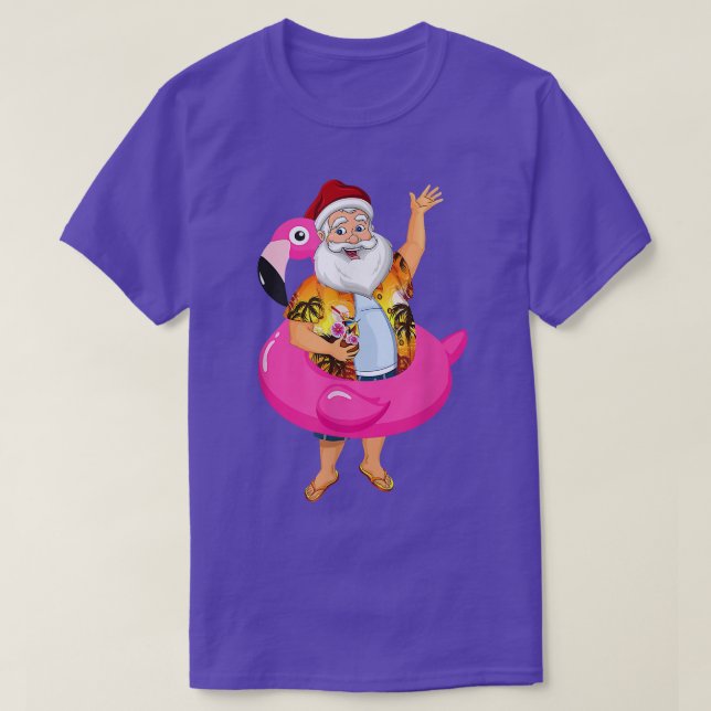 Christmas in July Santa hawaii Sunglasses Flamingo T-Shirt (Design Front)