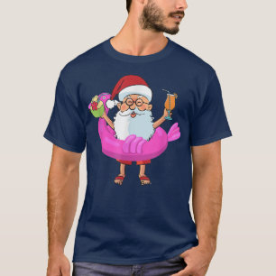 Christmas in July Santa Hawaii Sunglasses Flamingo T-Shirt