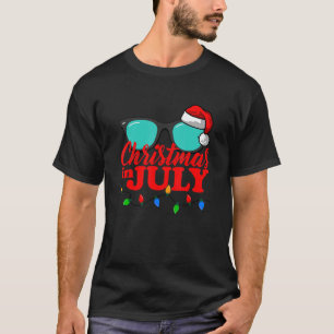 Christmas In July Santa Hawaii Sunglasses Flamingo T-Shirt