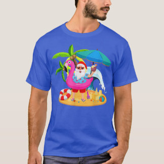 Christmas in July Santa hawaii Sunglasses Flamingo T-Shirt