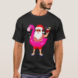 Christmas In July Santa Hawaii Sunglasses Flamingo T-Shirt