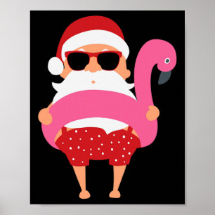 Christmas In July Santa Hawaii Sungles Flamingo Gi Poster