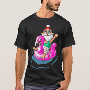 Christmas in July Santa Hawaiian flamingo Summer S T-Shirt