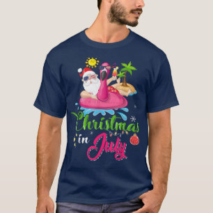 Christmas in July Santa Hawaiian Pink Flamingo Gir T-Shirt