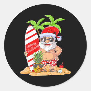 Christmas in July Santa Hawaiian Summer Surf Classic Round Sticker