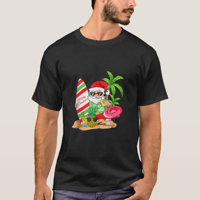 Christmas in July Santa Hawaiian Summer Surf Surfi T-Shirt (Front)