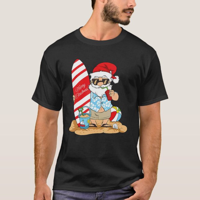 Christmas In July Santa Hawaiian Summer Surf Surfi T-Shirt (Front)
