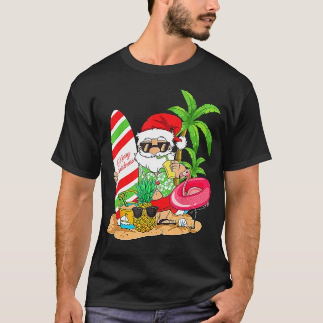 Christmas In July Santa Hawaiian Summer Surf Surfi T-Shirt (Front)