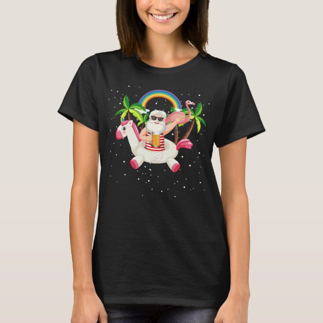 Christmas in July Santa Hawaiian Summer Surf Surfi T-Shirt (Front)