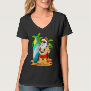 Christmas In July Santa Hawaiian Summer Surf Surfi T-Shirt