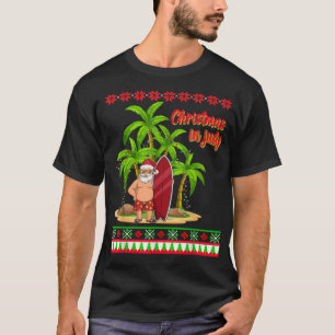 Christmas in July Santa Hawaiian Summer Surf Surfi T-Shirt
