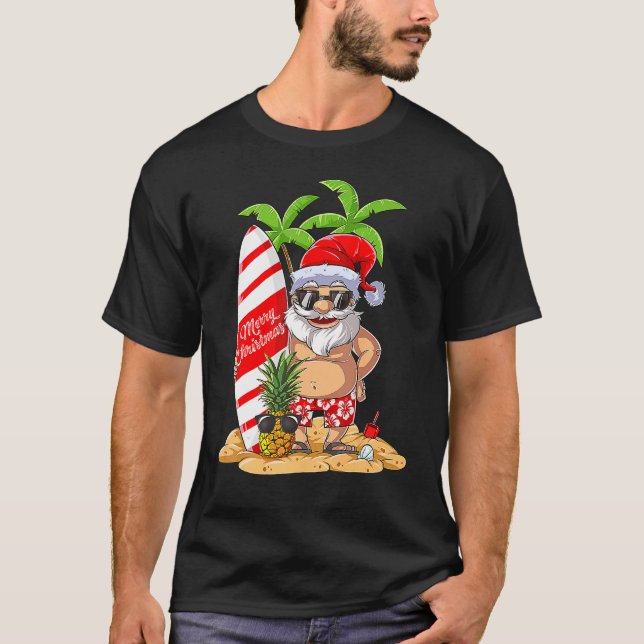 Christmas In July Santa Hawaiian Summer Surf Surfi T-Shirt (Front)