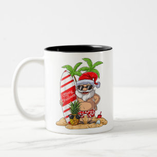 Christmas in July Santa Hawaiian Summer Surf Surfi Two-Tone Coffee Mug