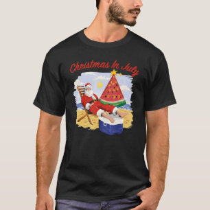 Christmas In July Santa Hawaiian Summer Watermelon T-Shirt