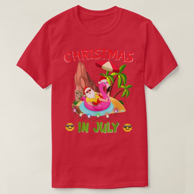 Christmas in July Santa Hawaiian Sunglasses Flamin T-Shirt (Design Front)