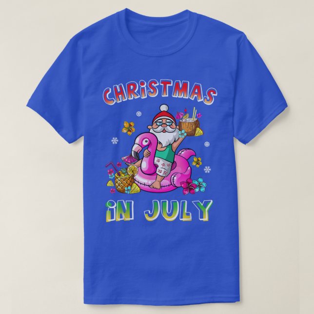 Christmas in July Santa Hawaiian Sunglasses Pink F T-Shirt (Design Front)