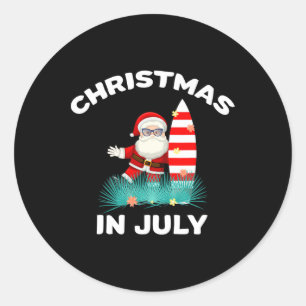 Christmas In July Santa Hawaiian Surfing Candy Can Classic Round Sticker
