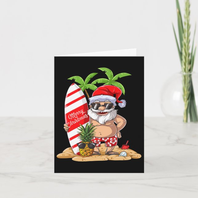 Christmas In July Santa Hawaiian Surfing Gifts Sum Card (Front)