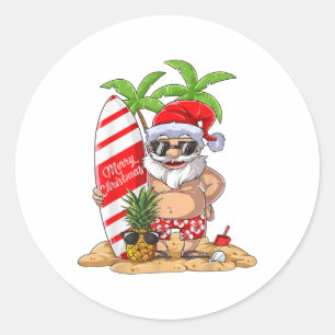Christmas In July Santa Hawaiian Surfing Gifts Sum Classic Round Sticker