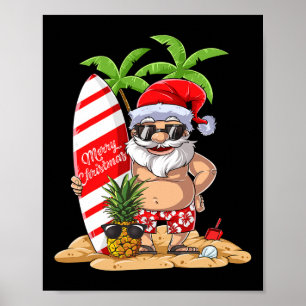 Christmas In July Santa Hawaiian Surfing Gifts Sum Poster