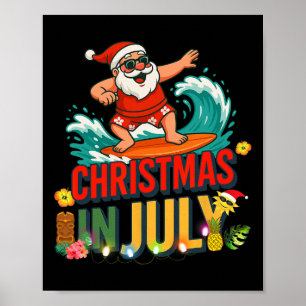 Christmas In July Santa Hawaiian Surfing Gifts Sum Poster
