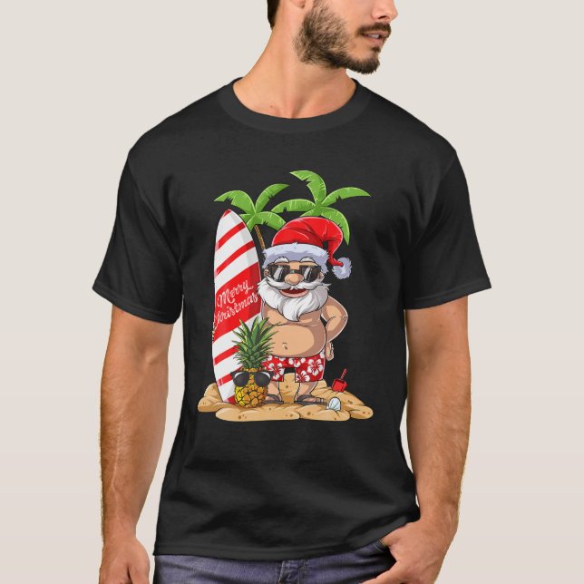 Christmas In July Santa Hawaiian Surfing Gifts Sum T-Shirt (Front)