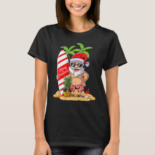 Christmas In July Santa Hawaiian Surfing S Summer  T-Shirt