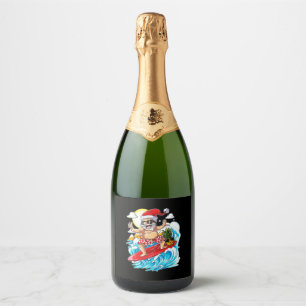 Christmas in July Santa Hawaiian Surfing Sparkling Wine Label