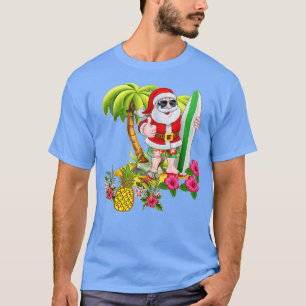 Christmas in July Santa Hawaiian Surfing Summer S T-Shirt
