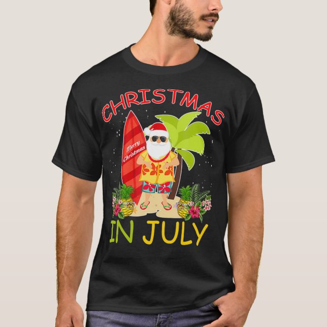 Christmas in July Santa Hawaiian Surfing  Summer S T-Shirt (Front)